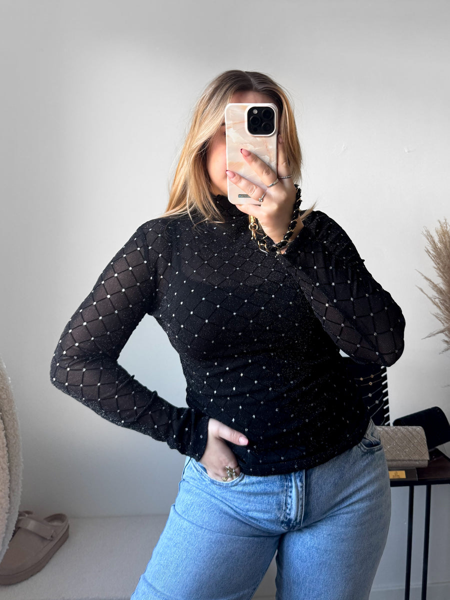 Mia Glitter Top - Zwart